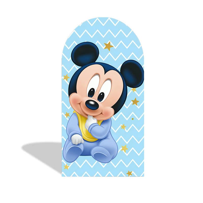 Customize Mickey Mouse Photo Background Cover Arch Theme Round Background Double Side Elastic Covers