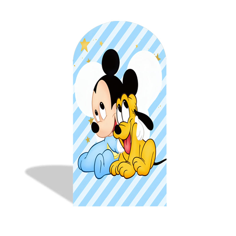 Customize Mickey Mouse Photo Background Cover Arch Theme Round Background Double Side Elastic Covers