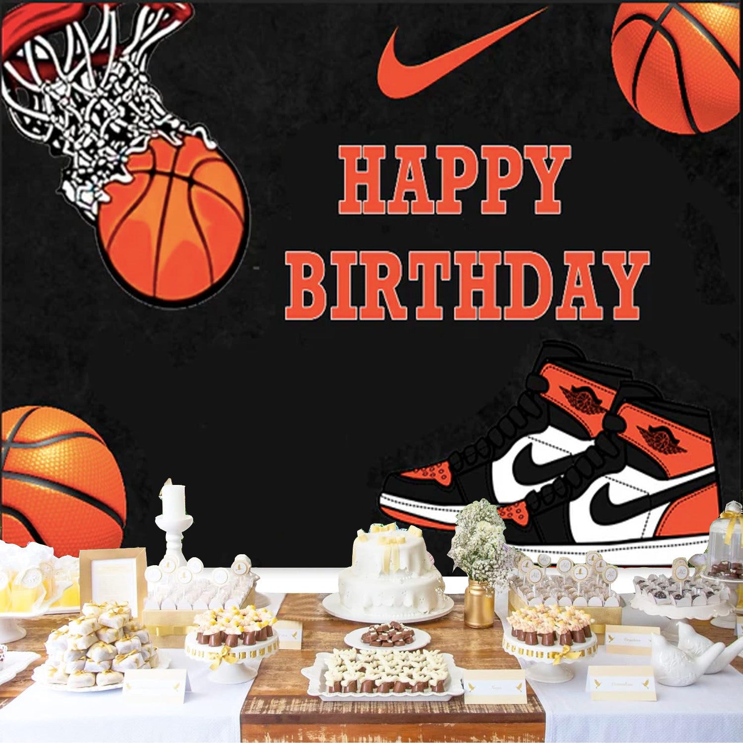 Toile de fond photo de basket-ball personnalisée pour anniversaire d'enfant, arrière-plans de photographie, bannières
