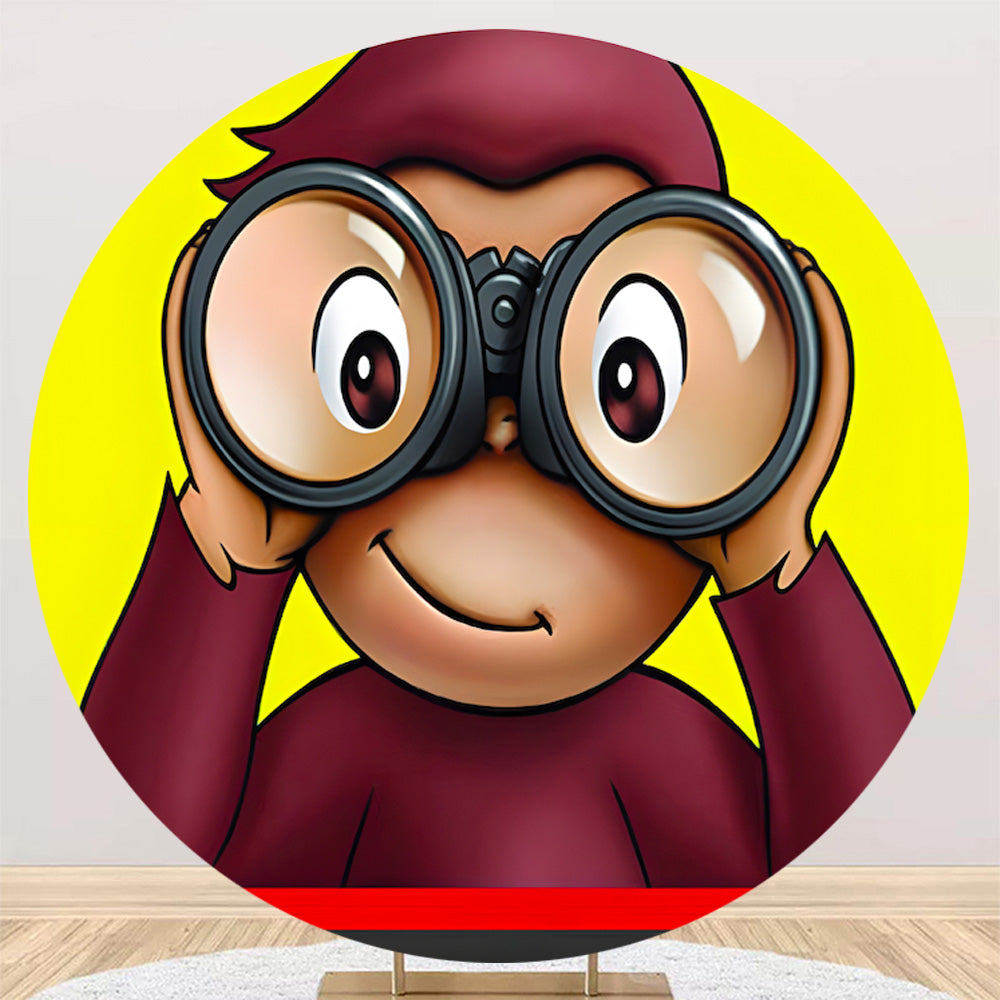 Customize Curious George Photo Backdrop Cover Kids Round Backdrop Party Circle Background Covers