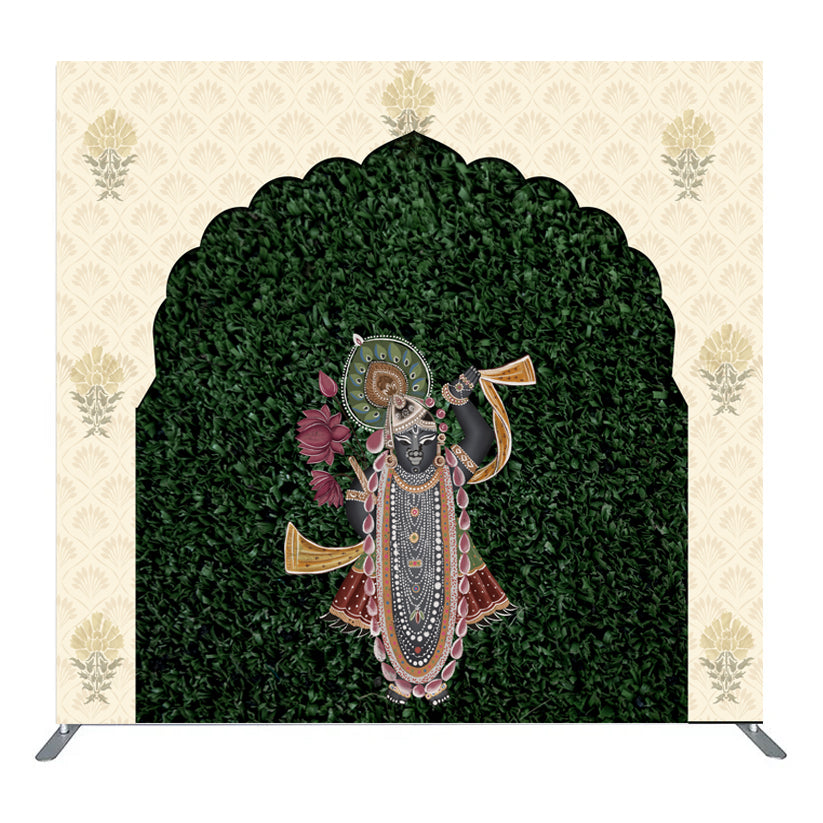 Customize Size Shri Nathji Photo Backdrop Cover Lord Krishna Square Double Side Elastic Cover