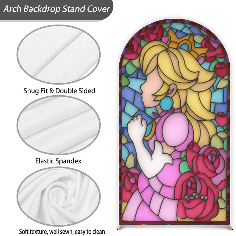 Customize Peach Princess Photo Backdrop Cover Arch Different Double Sides Elastic Covers