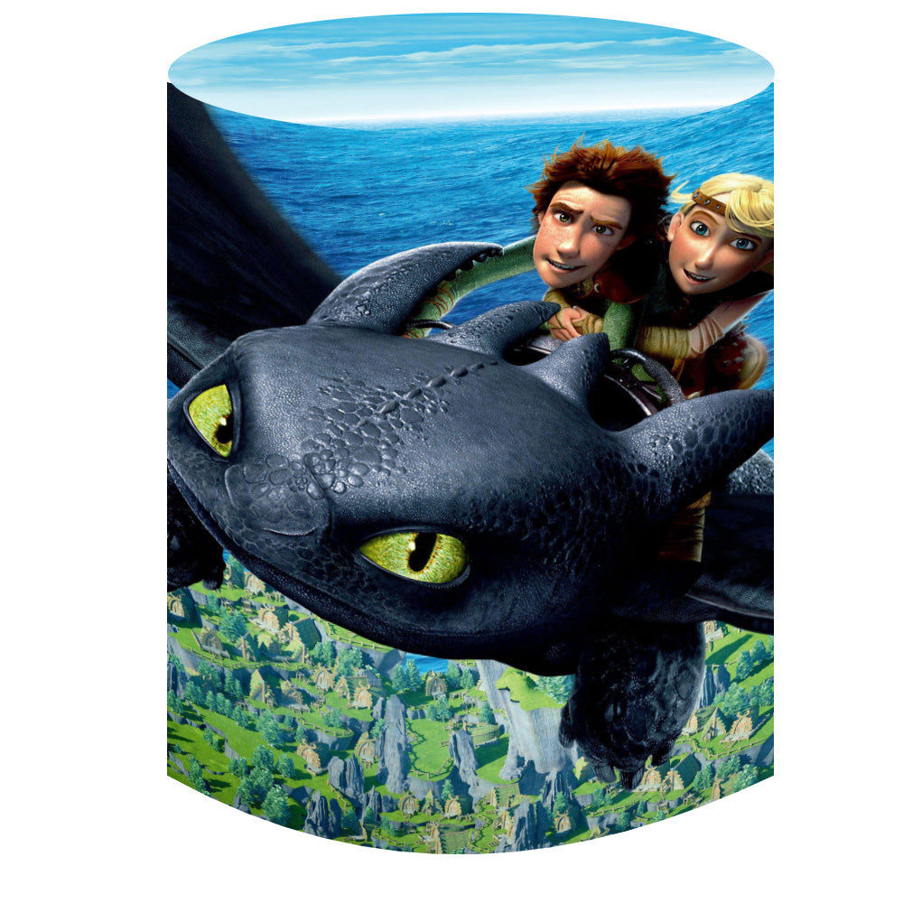 Custom How to Train Your Dragon Round Photo Backdrop Cylinder Plinth Covers