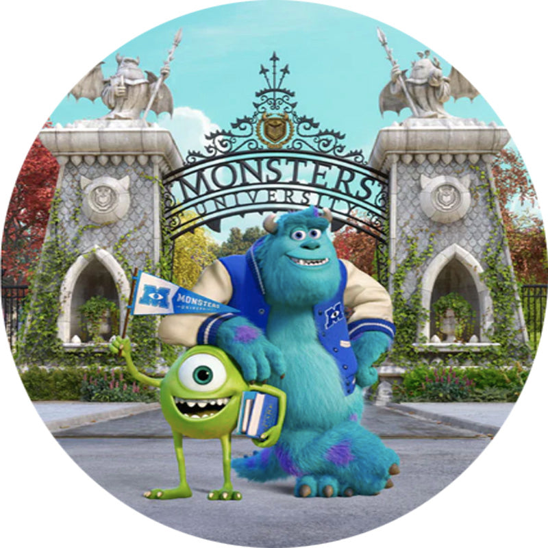 monsters inc background characters Customize The Monsters Inc Photo Backdrop Cover Round Backdrop Party C – dreamybackdrop