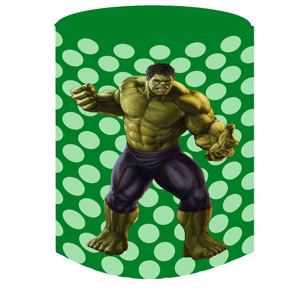 Custom Superhero Hulk Round Photo Backdrop Cylinder Plinth Covers