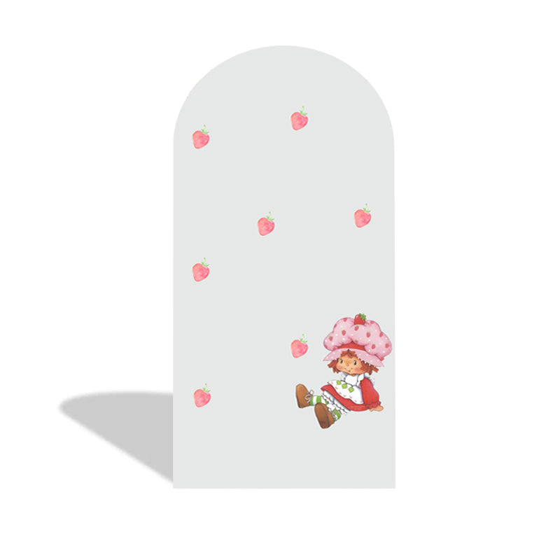 Customize Strawberry Shortcake Theme Arch Photo Backdrop Double Side Elastic Covers for Girls