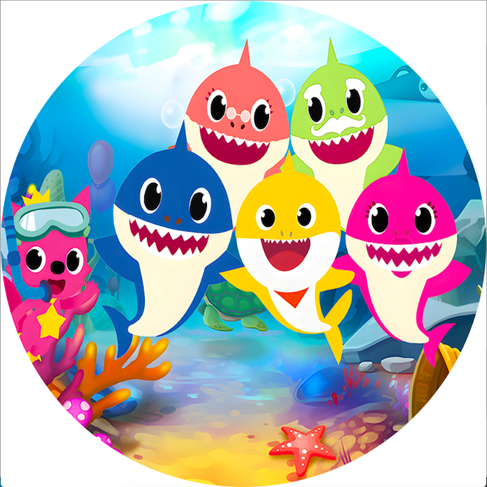Customize Baby Shark Photo Backdrop Cover Kids Round Backdrop Party Circle Background Covers