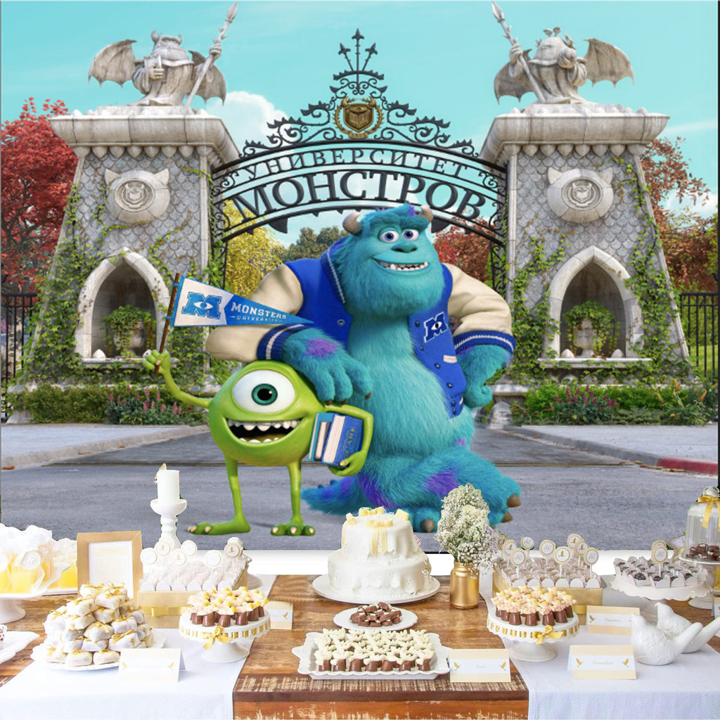 monsters inc photo backdrop Custom Cartoon Inc Photo Backdrop Boys Birthday Party Photography Back – dreamybackdrop