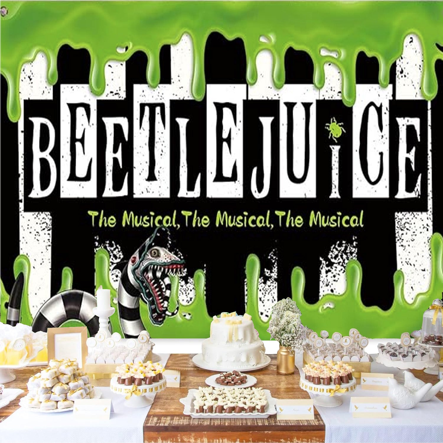 Fondo de fotografía personalizado de Bettlejuice para fiesta de Halloween de niños Telones de fondo Pancartas