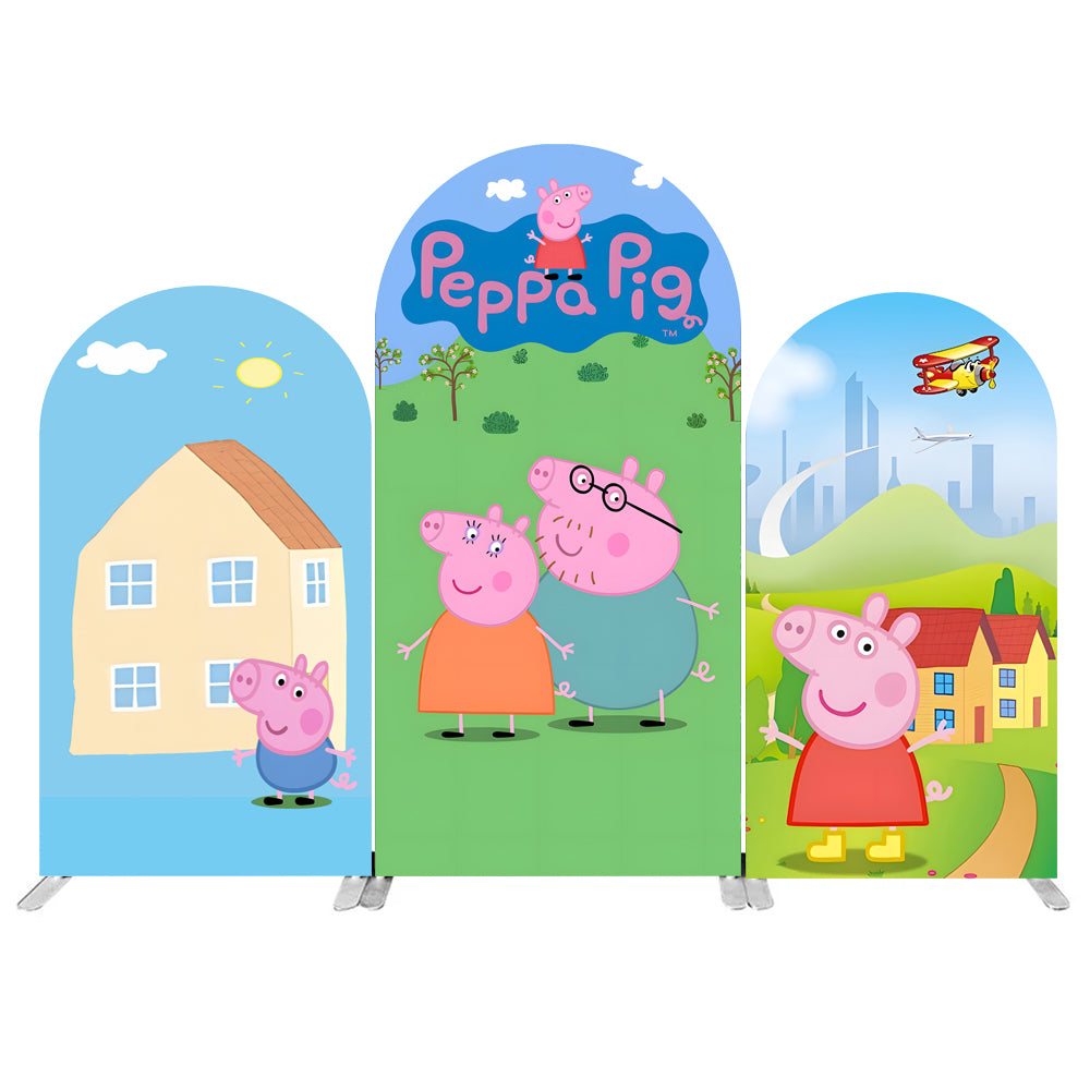 Customize Peppa Pig Character Photo Backdrop Cover Arch Double Sides Elastic Covers