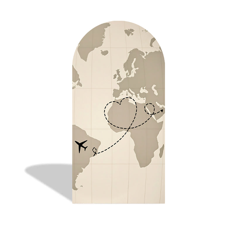 Custom World Map Photo Backdrop Cover Around the World Travel Arch Double Side Elastic Cover