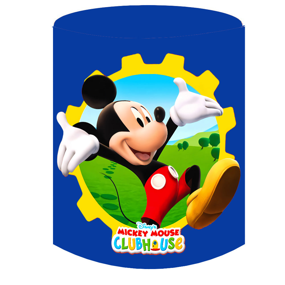 Custom Mickey Mouse Club House Round Photo Backdrop Cylinder Plinth Covers