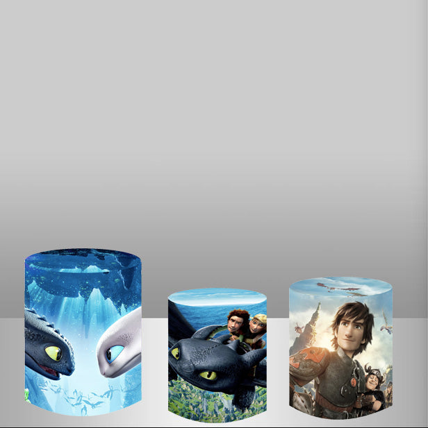 Custom How to Train Your Dragon Round Photo Backdrop for Birthday Cylinder Plinth Covers