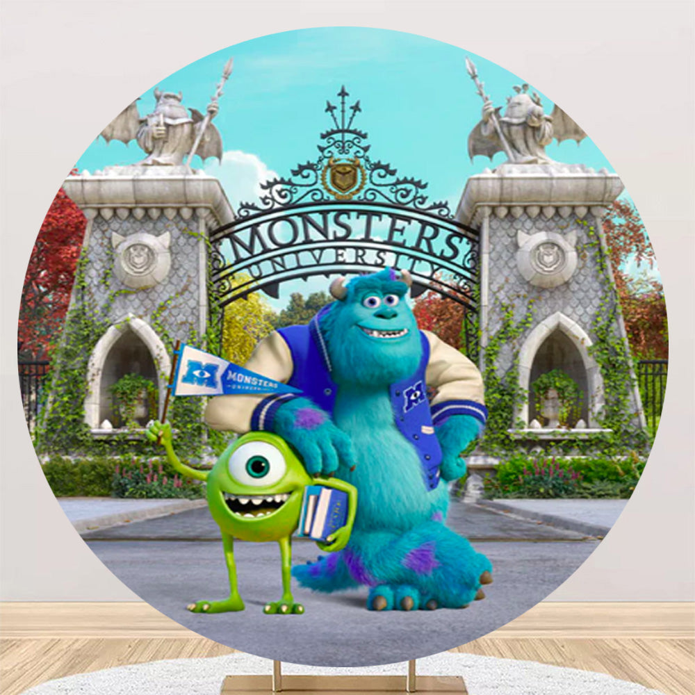 monsters inc birthday party decorations Customize The Monsters Inc Photo Backdrop Cover Round Backdrop Party C – dreamybackdrop