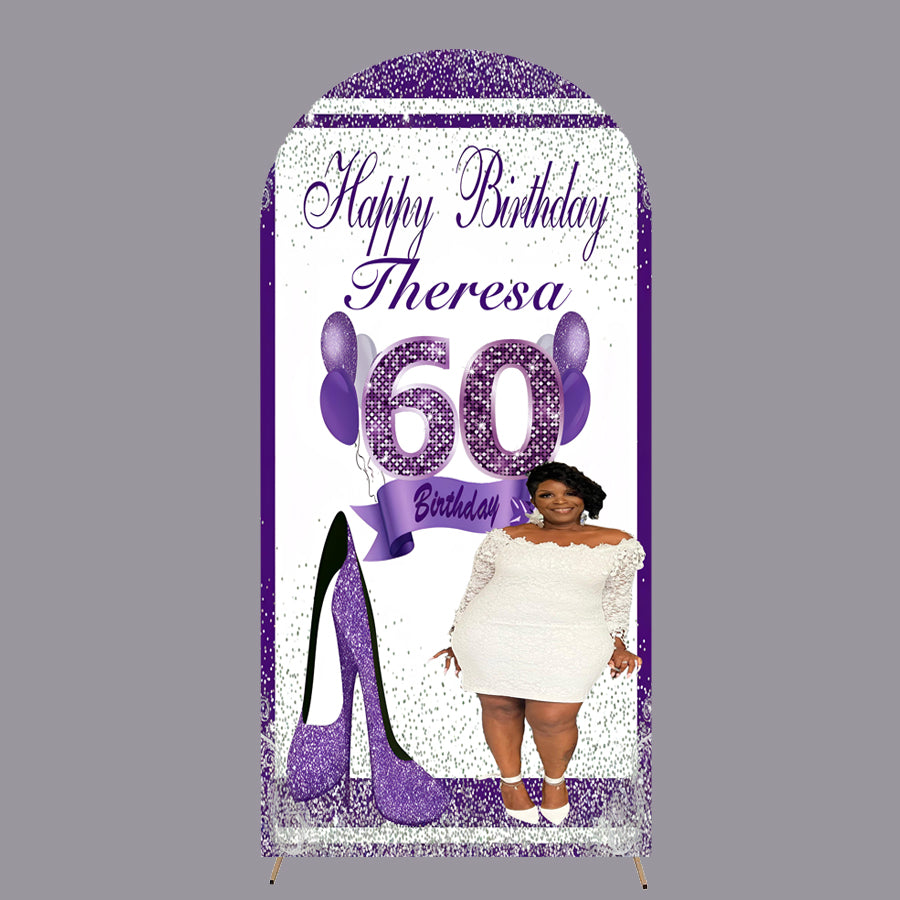 Fondo de fotos personalizado para mujeres, cubierta de fondo de arco para 60 cumpleaños, tema Chiara, cubiertas elásticas de doble cara
