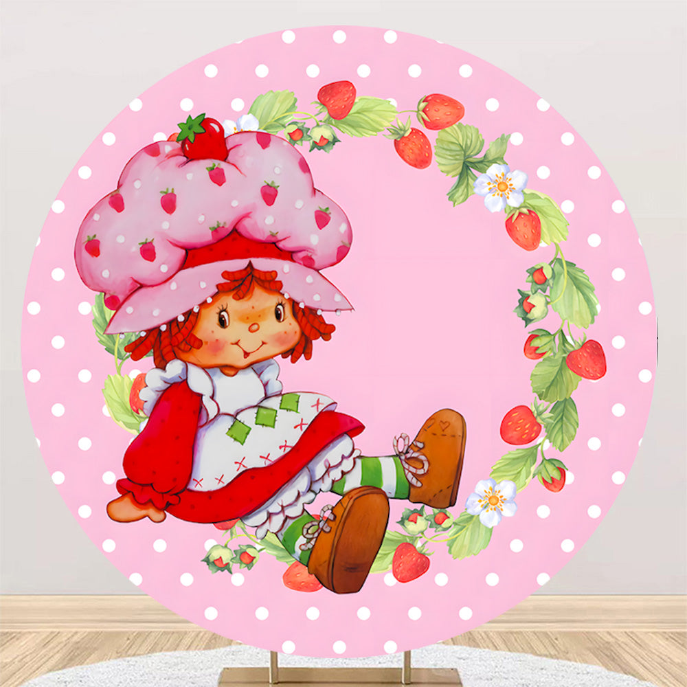 Strawberry Shortcake Round Backdrop Girls Photo Birthday Circle Background Cylinder Plinth Covers