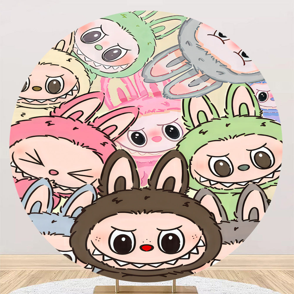Fondo de dibujos animados personalizado para fiesta de cumpleaños de niños, telón de fondo redondo, funda circular