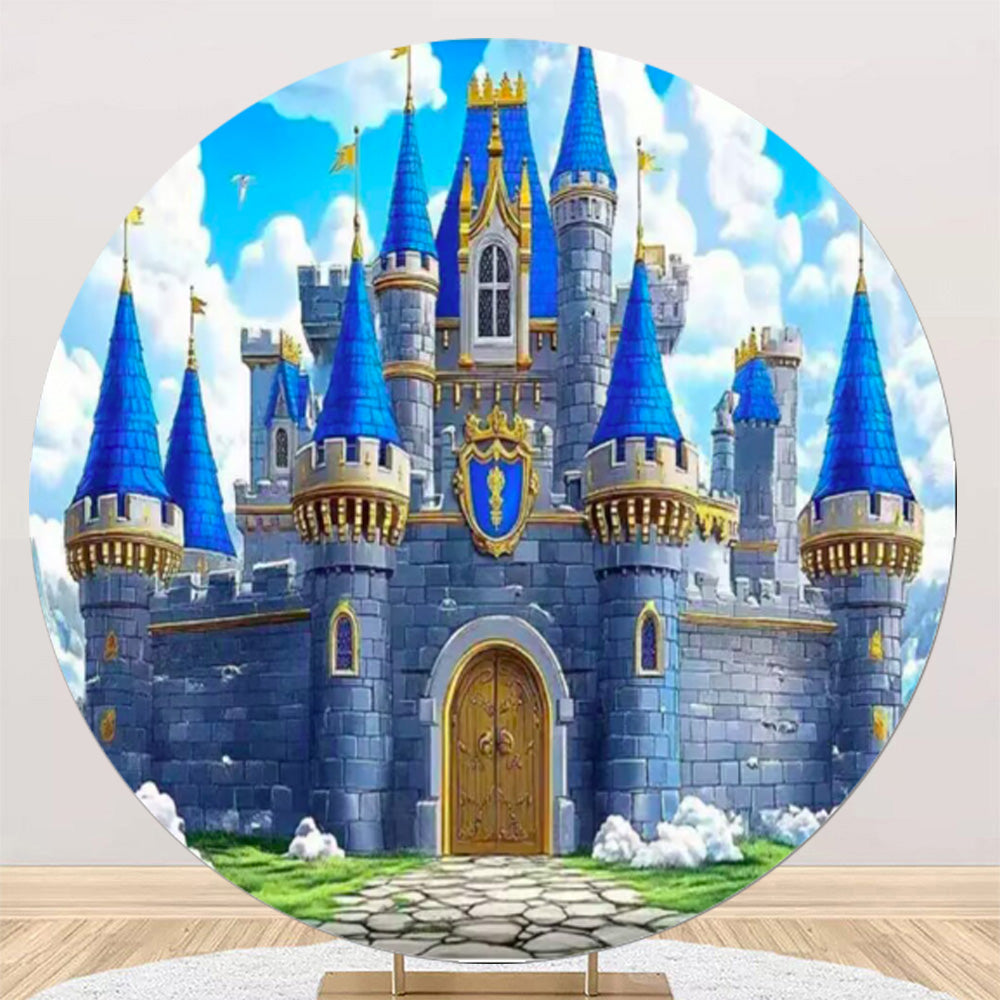 Funda redonda personalizada para telón de fondo de castillo, telón de fondo circular para fiesta de cumpleaños