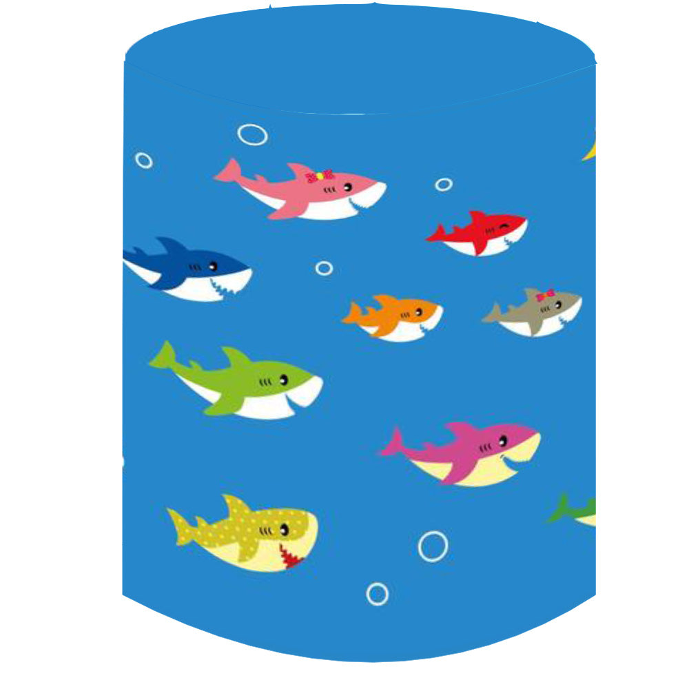 Baby Shark Round Backdrop Ocean Underwater Kids Birthday Party Circle Background Boys Birthday Covers