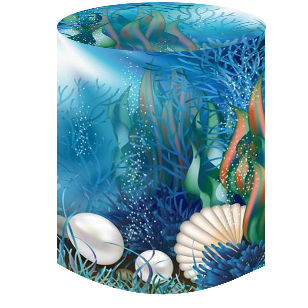 Baby Shark Round Backdrop Ocean Underwater Kids Birthday Party Circle Background Boys Birthday Covers