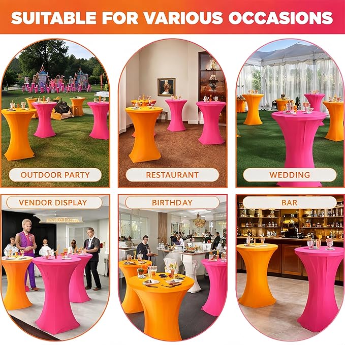 Cocktail High Top Table Covers Fitted Spandex Round Cocktail Tablecloth for Bar Height Standing Table Cloths Reusable, for Party Wedding Banquet Event Decorations