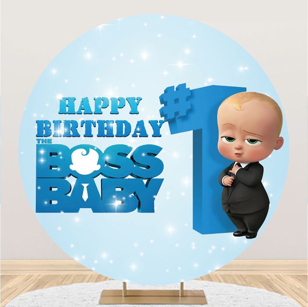 Customize Boss Baby Round Backdrop Covers Boy Birthday Circle Photo Background