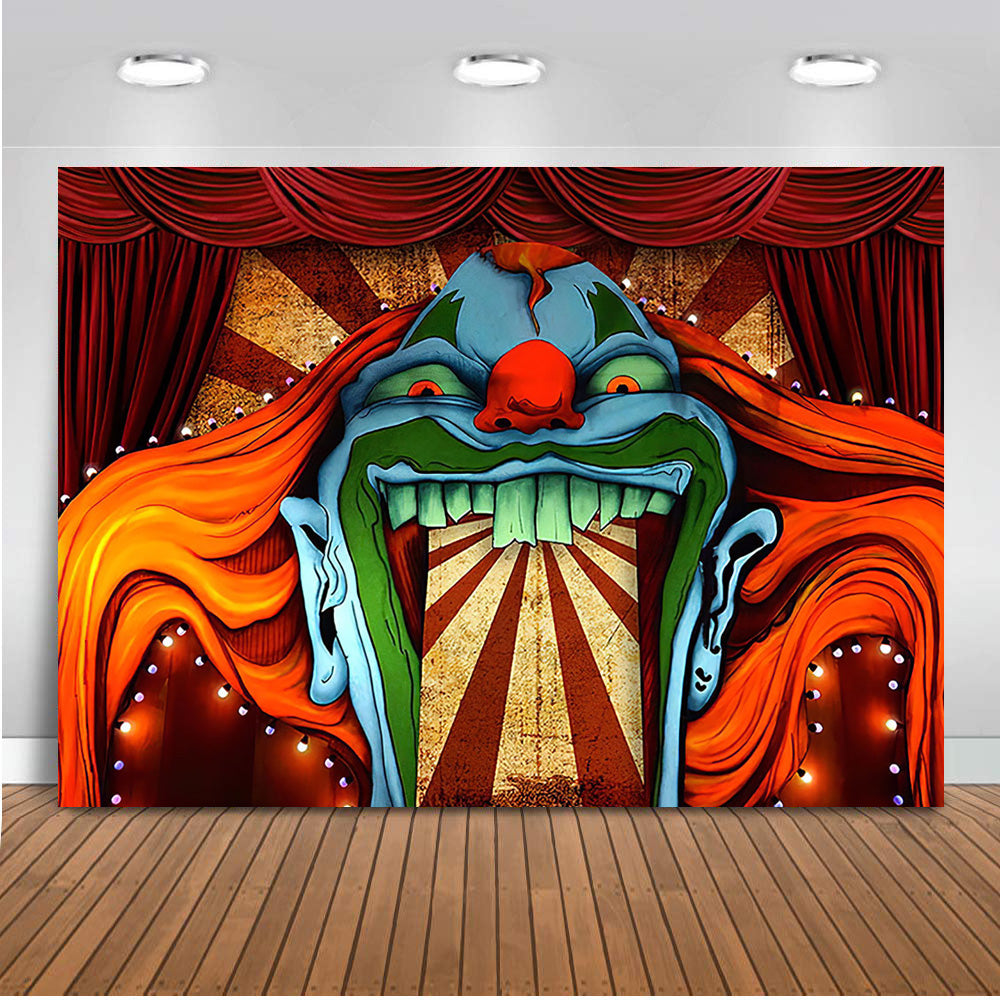 Horror Circus Theme Halloween Photo Backdrop Giant Evil Clown Banner