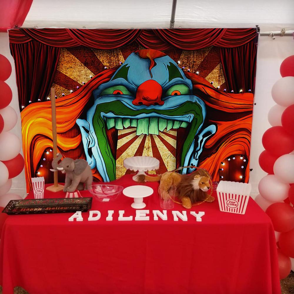 Horror Circus Theme Halloween Photo Backdrop Giant Evil Clown Banner