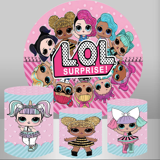 Custom Round Backdrop Cover Girls Birthday Circle Background Cylinder Plinth Covers
