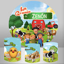 Custom Name La Granja De Zenon Round Backdrop Boys Party Decor Farm Photo Background Elastic Round Table Cover