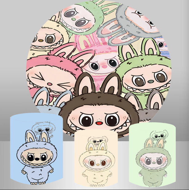 Fondo de dibujos animados personalizado para fiesta de cumpleaños de niños, telón de fondo redondo, funda circular