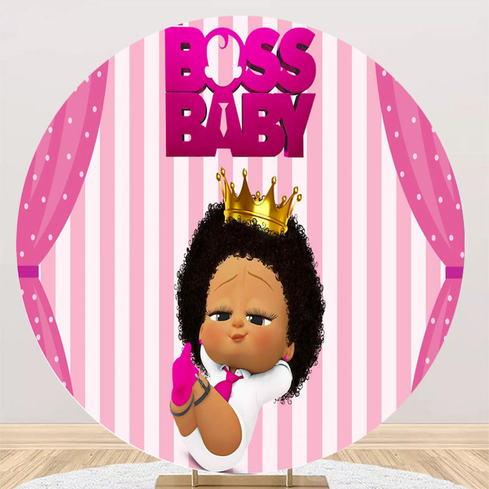 Customize Boss Baby Girls Round Backdrop Pink Birthday Party Circle Background Cylinder Plinth Covers