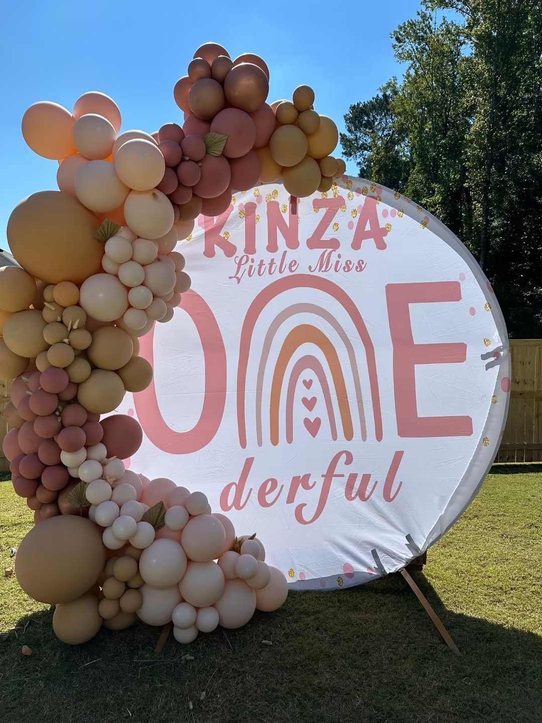 Couverture d'arrière-plan de Photo de fête prénatale personnalisée avec nom, couverture ronde de fond de cercle de fête de 1er anniversaire