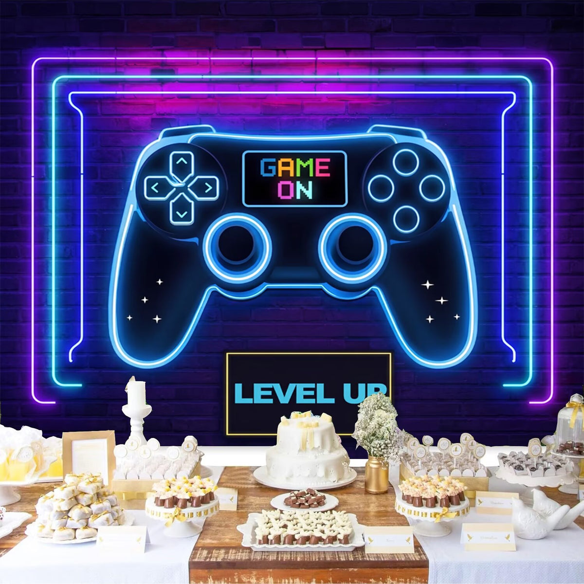 Custom Game On Level Up Photo Backdrop Banner