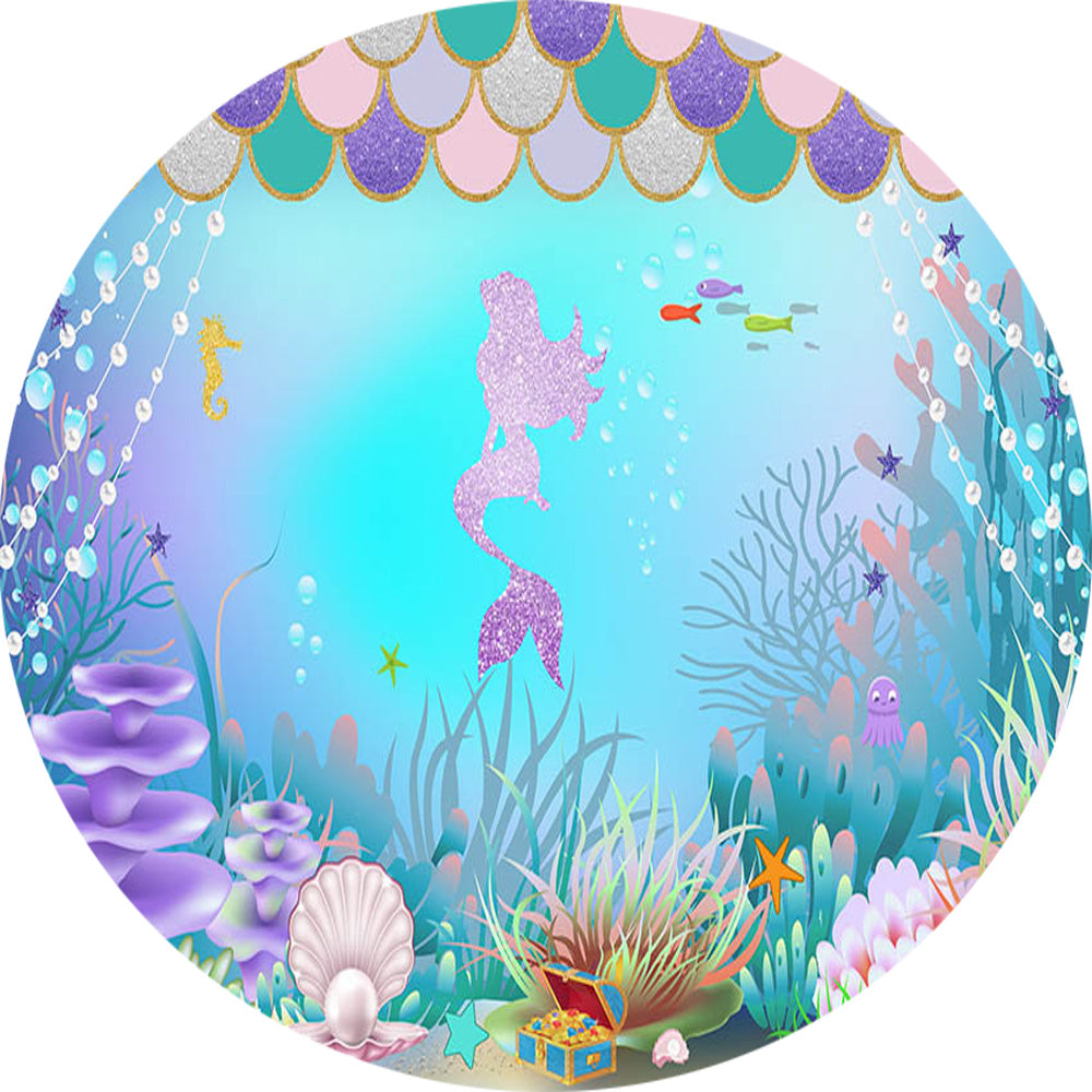 Summer Little Mermaid Round Girls Birthday