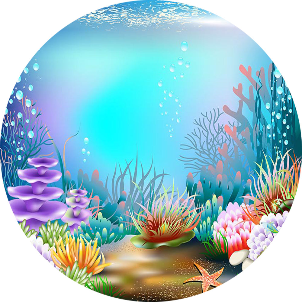 Mermaid Photography Background Summer Beach Ocean Round Girls Birthday Party Elastic Cover Photo Backdrop Studio