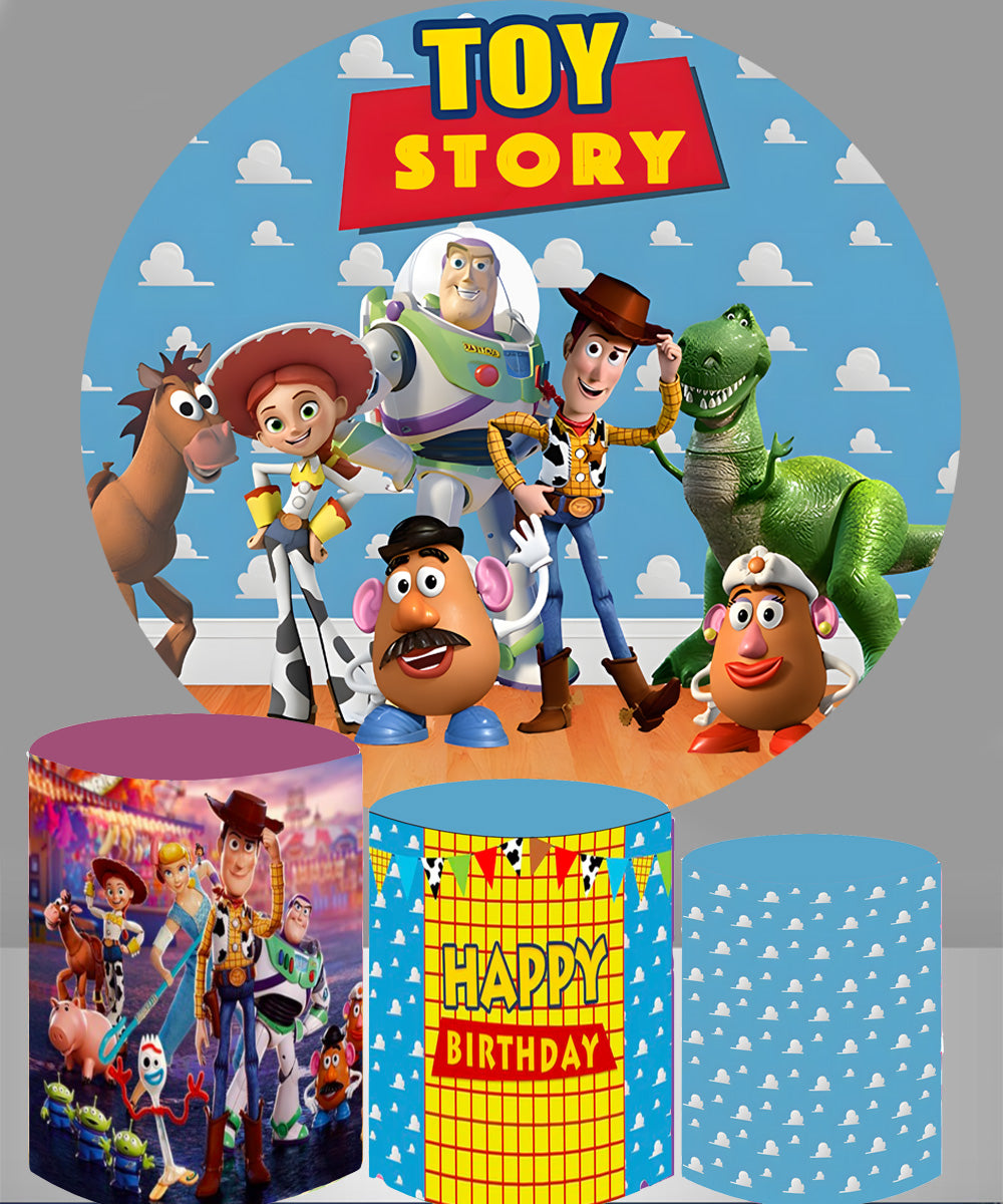 Personalize Toy Story Birthday Round Backdrop Boys Birthday Party Decor Cake Table Background