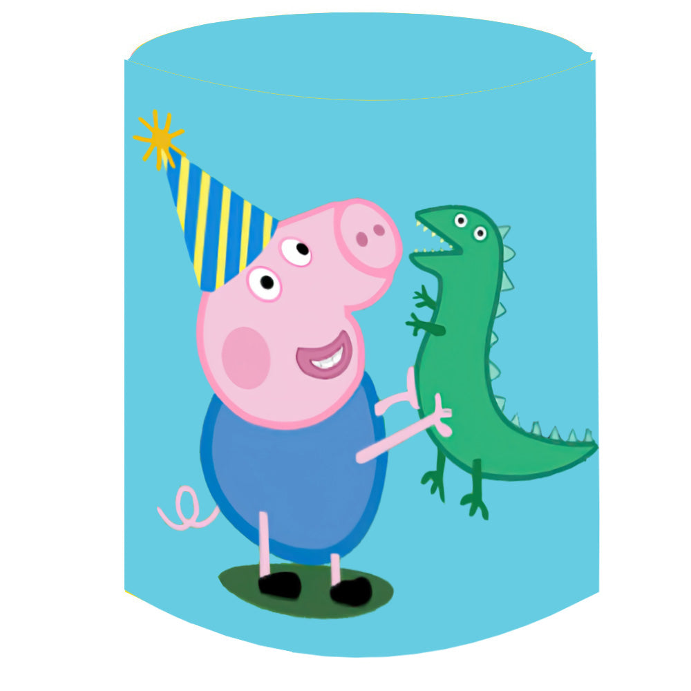 Personalizar fondo redondo de cerdo de dibujos animados, cubiertas de zócalo cilíndrico de fondo circular de cumpleaños para niños