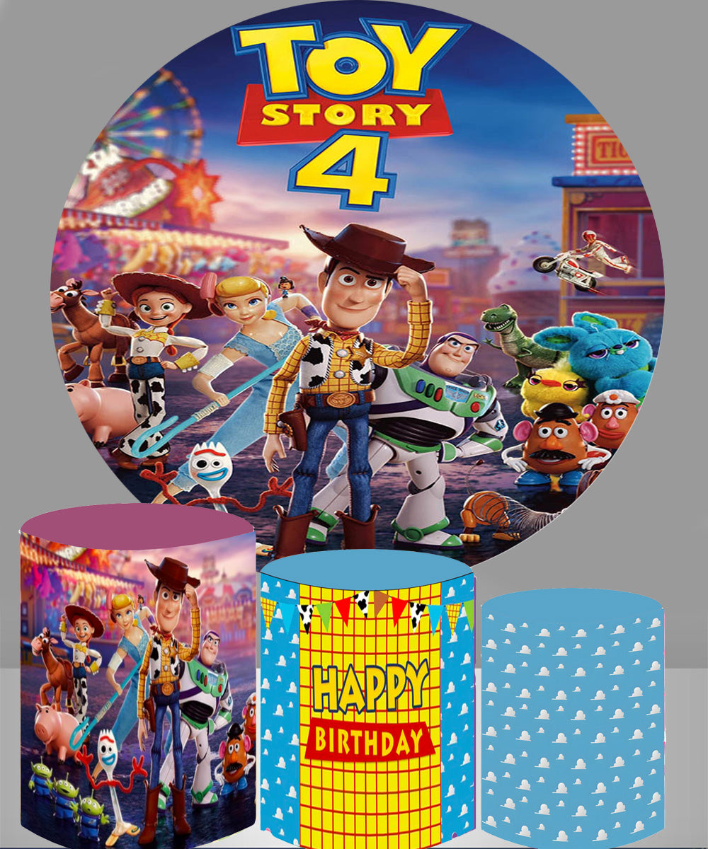 Arrière-plan rond personnalisé Toy Story pour fête d'anniversaire pour –  dreamybackdrop