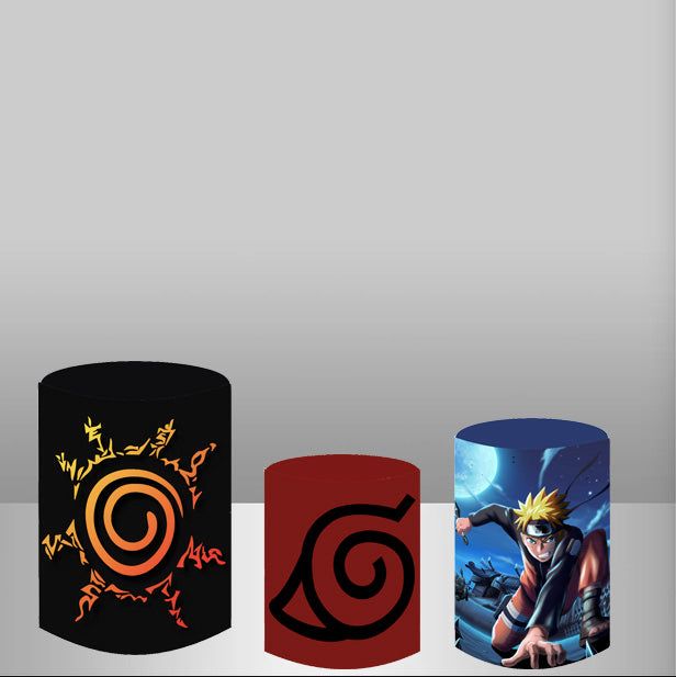 No natuto o alatsuki Round Backdrop Natuto ed Boys Birthday Circle Background Cylinder Plinth Covers