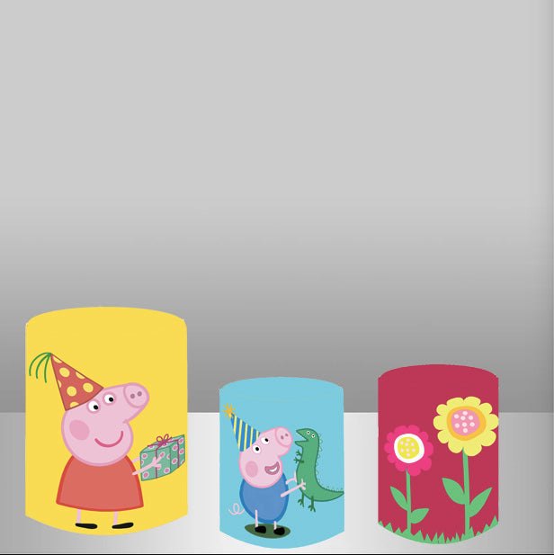 Customize Peppa Pig Round Backdrop Kids Birthday Circle Background Cylinder Plinth Covers