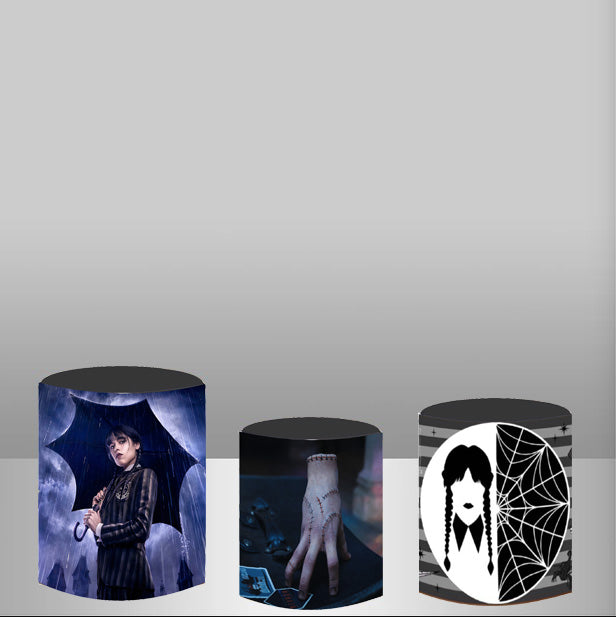 Wednesday Addams Round Backdrops Kids Birthday Party Wednsday Adamas Redondo Circle Background Birthday Covers Cylinder Plinth Covers