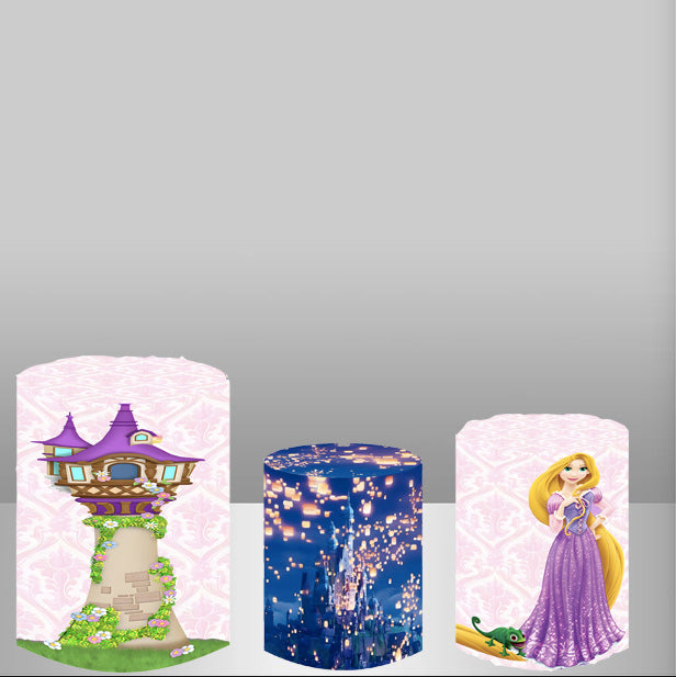 Tangled Rapunzel Round Backdrops Smiling Girls Birthday Party Circle Background Covers