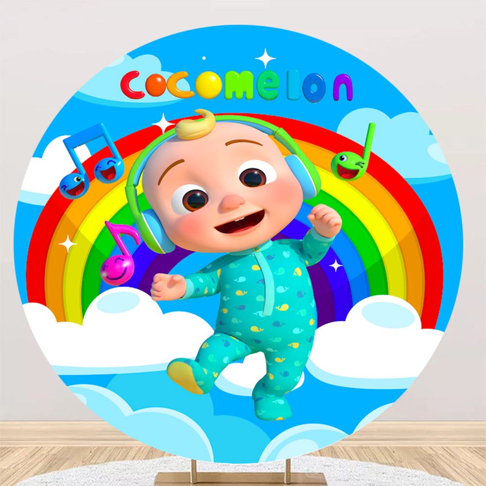 Customize Cocomelon Round Backdrop Coco melon Family Birthday Circle Background Cylinder Plinth Covers