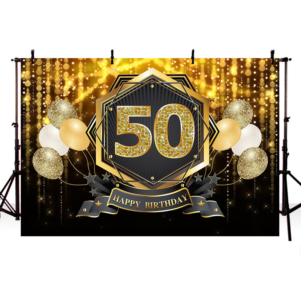 50th happy birthday party background for photo booth studio gold glitter backdrop for photography studio balloons party decor