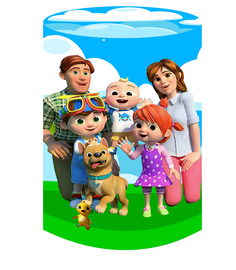 Customize Cocomelon Round Backdrop Coco melon Family Birthday Circle Background Cylinder Plinth Covers