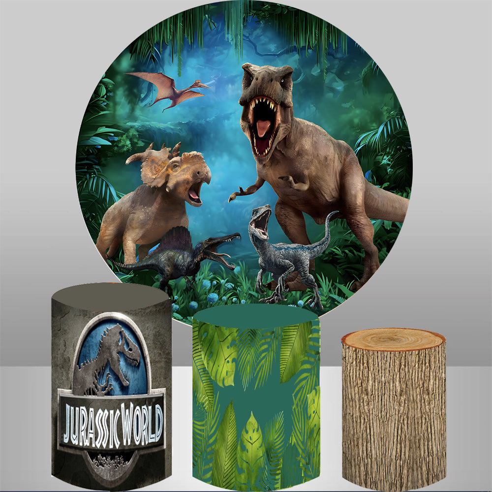 Studio de photographie de fond du monde jurassique, cercle rond, pour anniversaire de garçon, arrière-plan de Photo personnalisé, décorations de fête de dinosaure