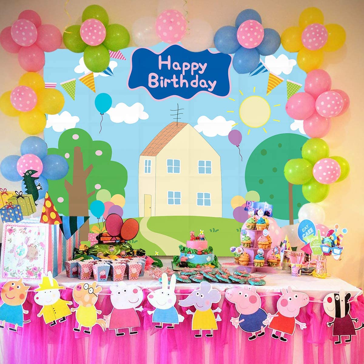 Peppa Pig Photo Backdrop Birthday Photography Studio Backdrop for Baby Shower Newborn Party Photo Booth Props Cake Table Decor Banner