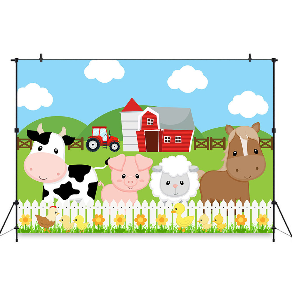 Animals Baby Shower Background Safari Birthday Party Decoration Banner Farm Cow Pig Horse Sheep Photo Backdrops Photography