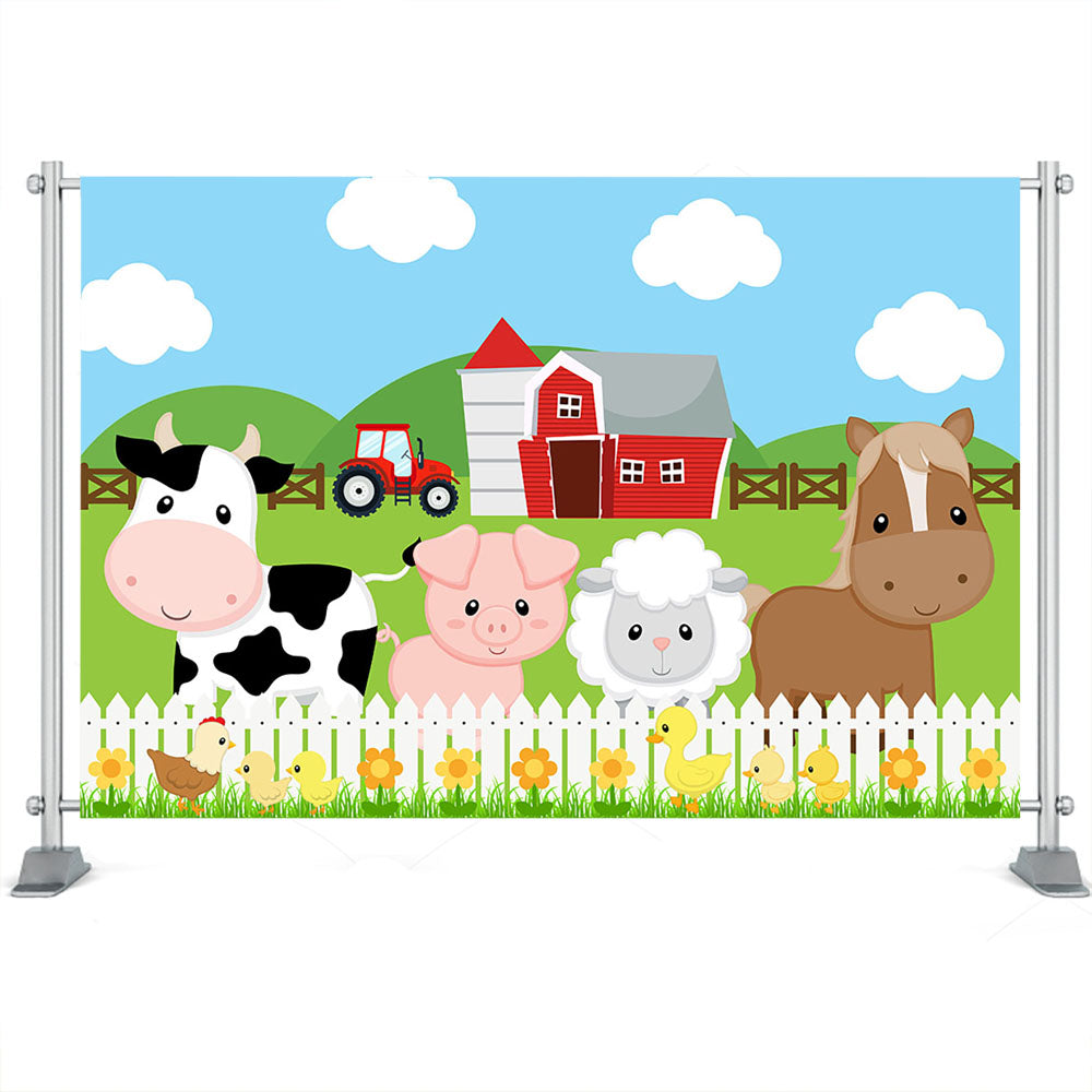 Animals Baby Shower Background Safari Birthday Party Decoration Banner Farm Cow Pig Horse Sheep Photo Backdrops Photography